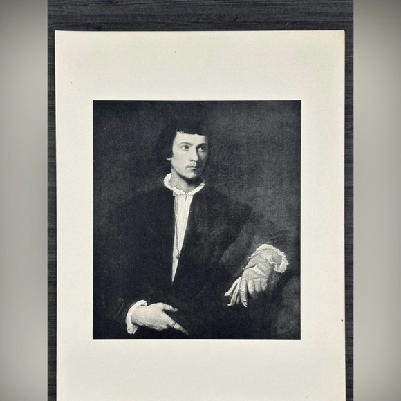 TITIAN Italy Artist MAN WITH THE GLOVE Art Print Original 1900 Vintage Boston MA - Picture 2 of 6
